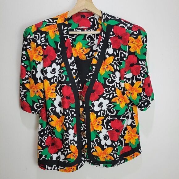 Vintage Bold Daffodils and Poppies Buttoned Blouse - Picture 1 of 11
